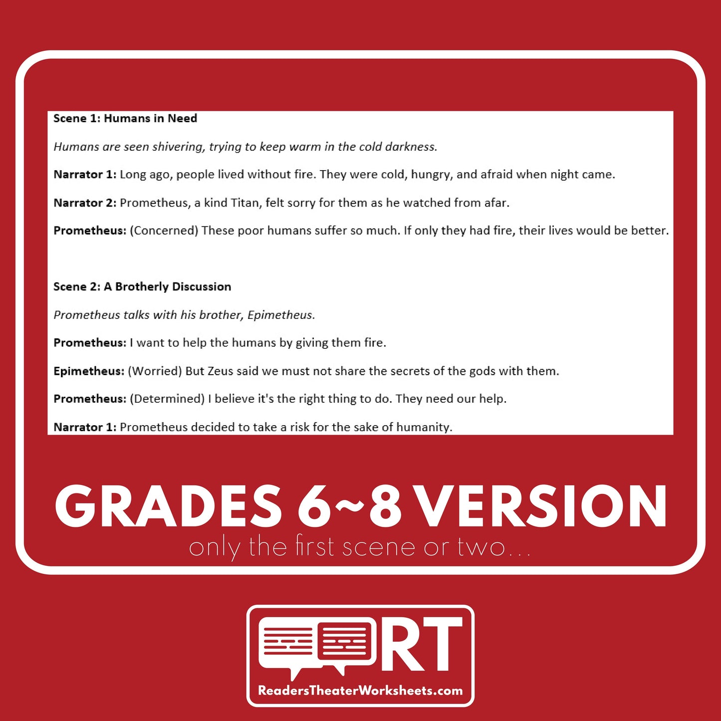 Prometheus and the Gift of Fire Reader's Theater Script | Greek ...