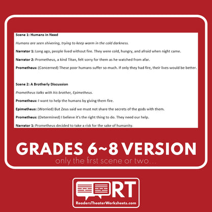 Prometheus and the Gift of Fire Reader's Theater Script | Greek Mythology - ["Differentiated","Grades 6-8","Grades 9-12","Greek Mythology"]