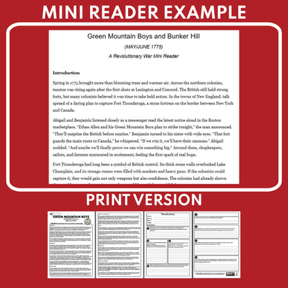 The Green Mountain Boys and Bunker Hill U.S. History Mini Reader Lesson for Grades 5-8