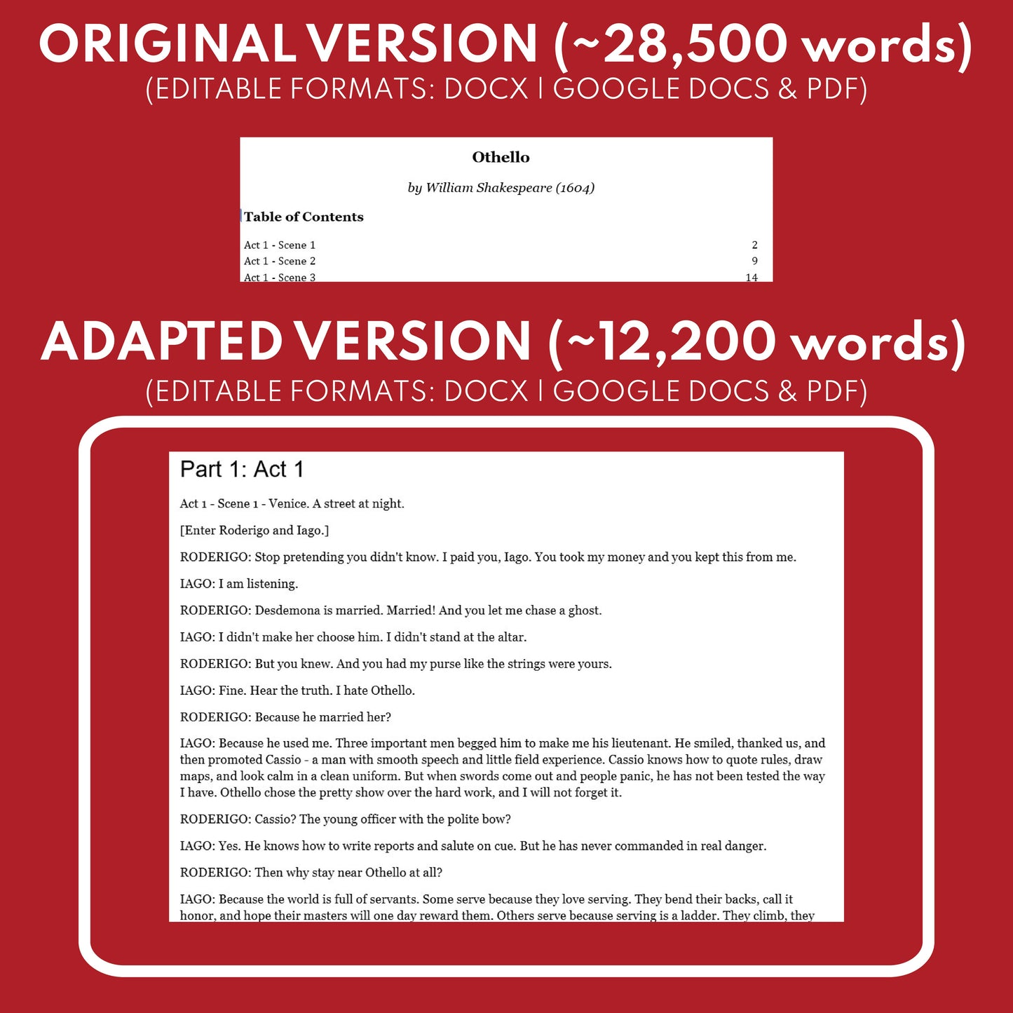 Othello Differentiated Study Guide & Analysis | No Prep Plays | Shakespeare