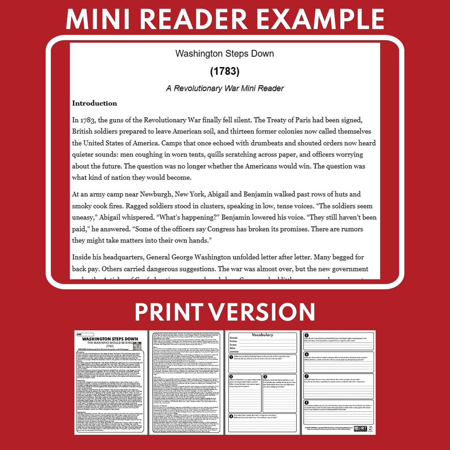 Washington Steps Down U.S. History Mini Reader Lesson for Grade 5-8