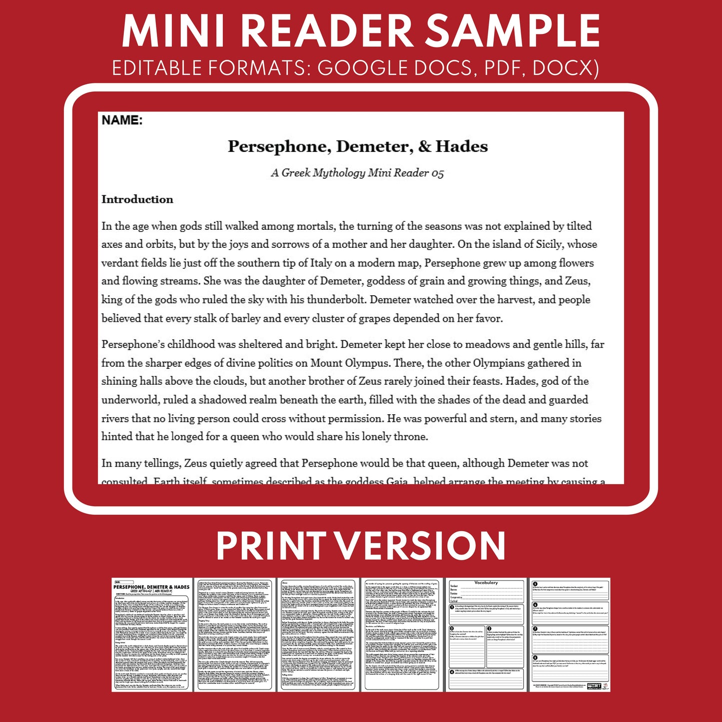 Persephone, Demeter, and Hades — Greek Mythology Mini Reader #05 | Grades 6–12