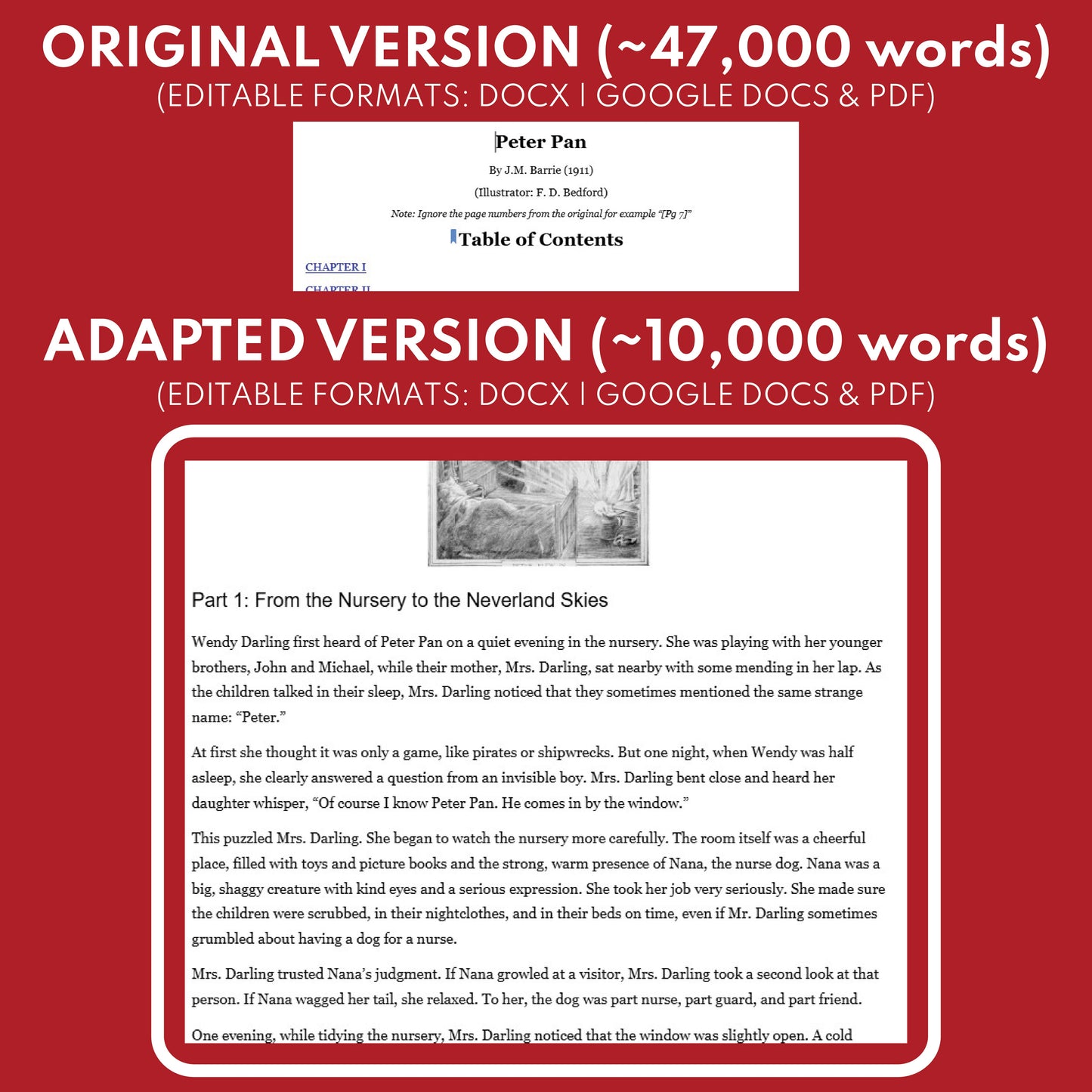 Free Adapted Peter Pan Differentiated Novel Study | ELA Unit | Literature Set for Grades 3 to 5