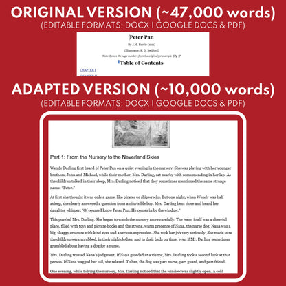 Free Adapted Peter Pan Differentiated Novel Study | ELA Unit | Literature Set for Grades 3 to 5