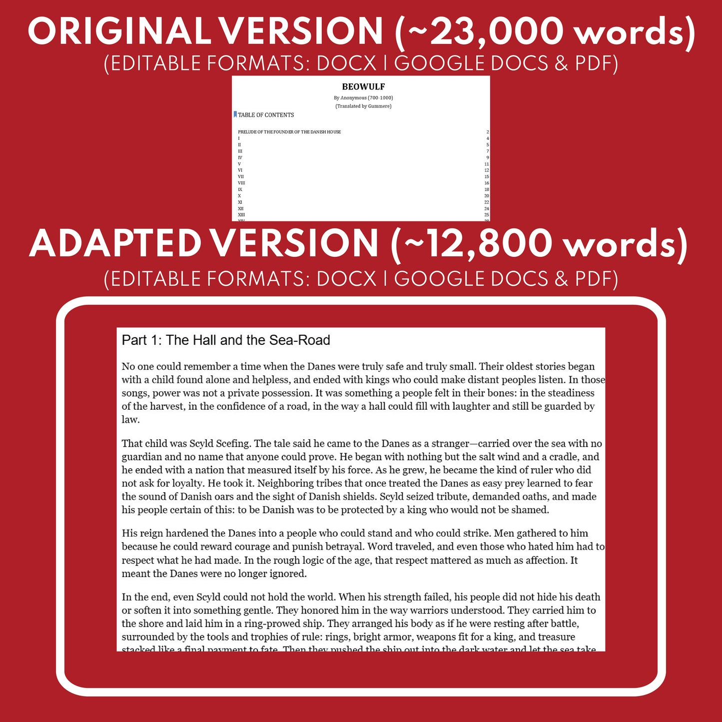 Beowulf by Anonymous Differentiated Classical Lit Study Guide for Grades 9 to 12