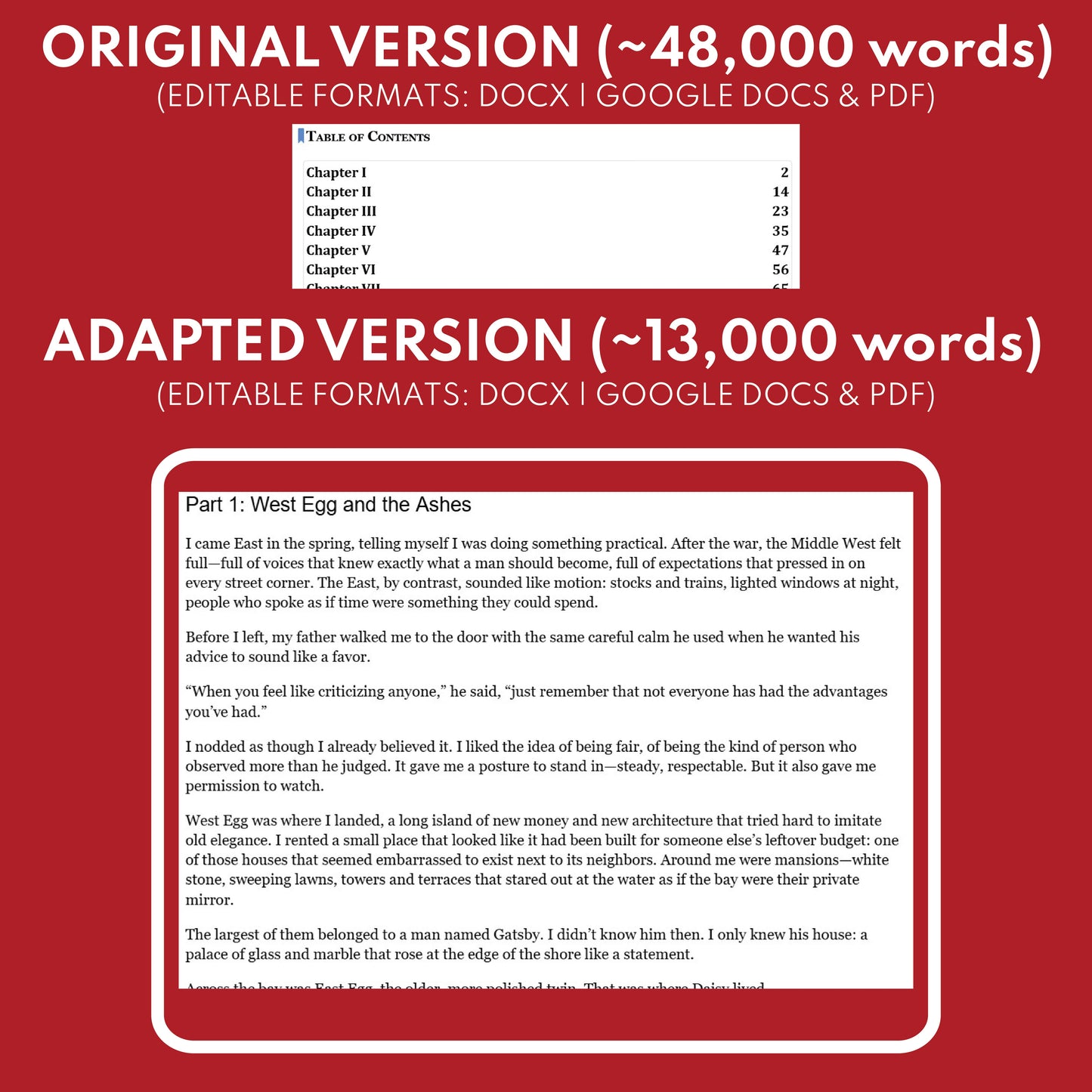 The Great Gatsby Differentiated Novel Study | ELA Unit | Literature Set for High School