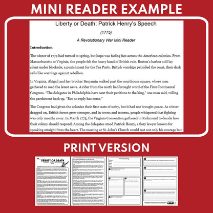Liberty or Death: Patrick Henry’s Speech U.S. History Mini Reader Lesson for Grade 5+