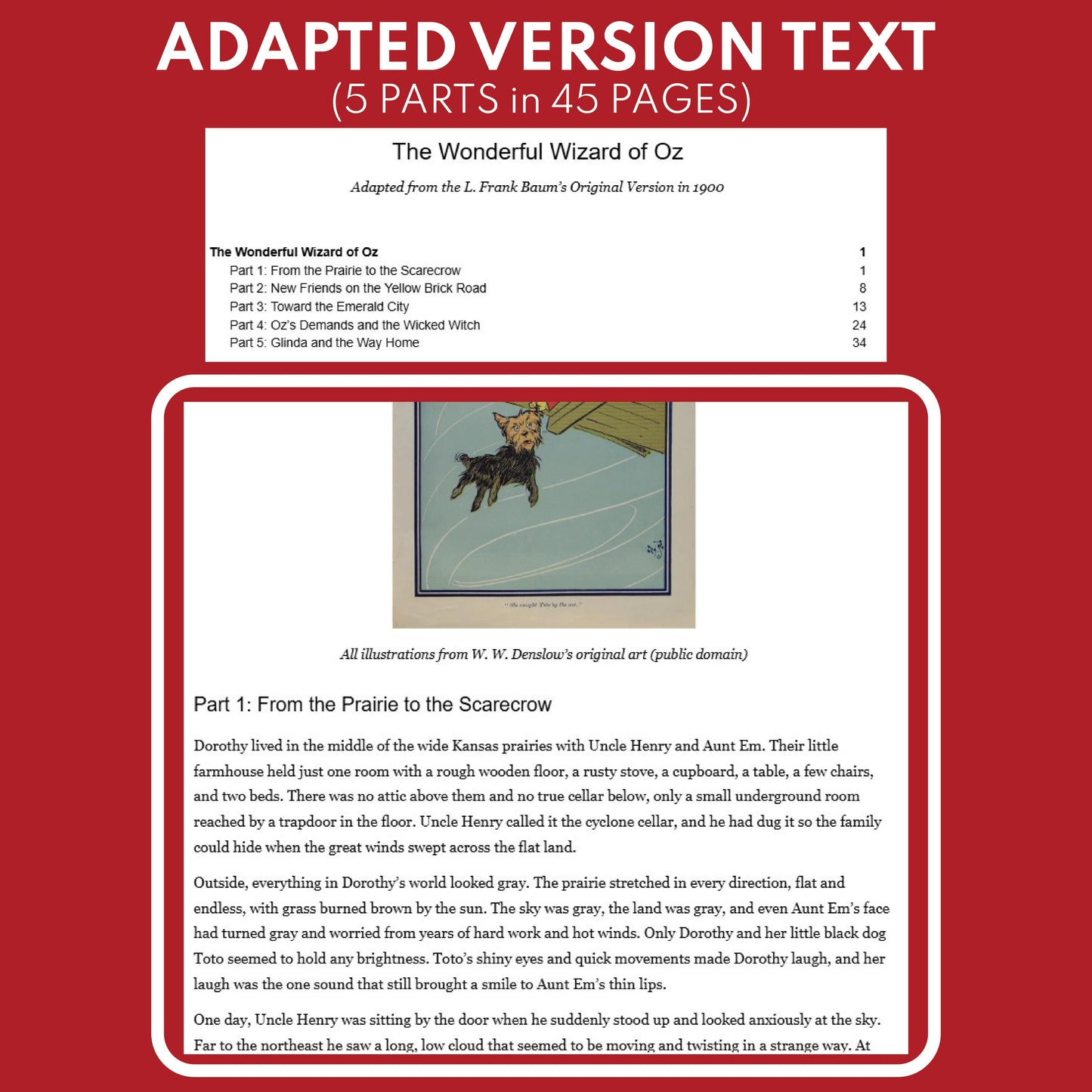 The Wonderful Wizard of Oz | Full Week Lesson | Adapted Version Text | No Prep