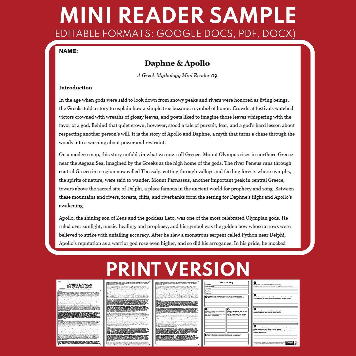 Daphne and Apollo — Greek Mythology Mini Reader #09 | Grades 6–12