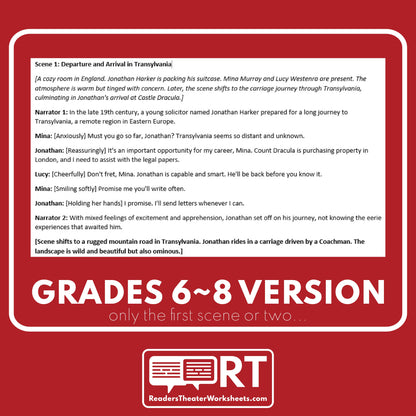 Dracula Reader's Theater Script - ["Differentiated","Grades 6-8","Grades 9-12","Halloween Script"]