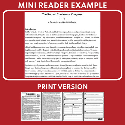 The Second Continental Congress 1776 U.S. History Mini Reader Lesson for Grade 5-8