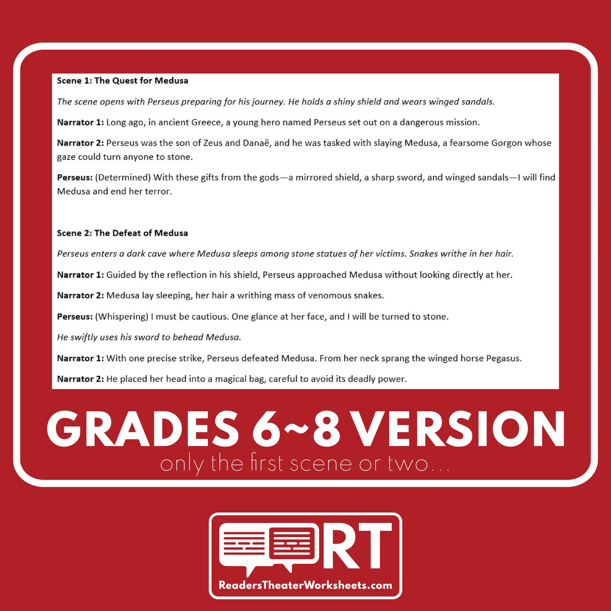 Medusa Script Perseus, Medusa, and Andromeda Reader's Theater Script for Grades 6-12 ...
