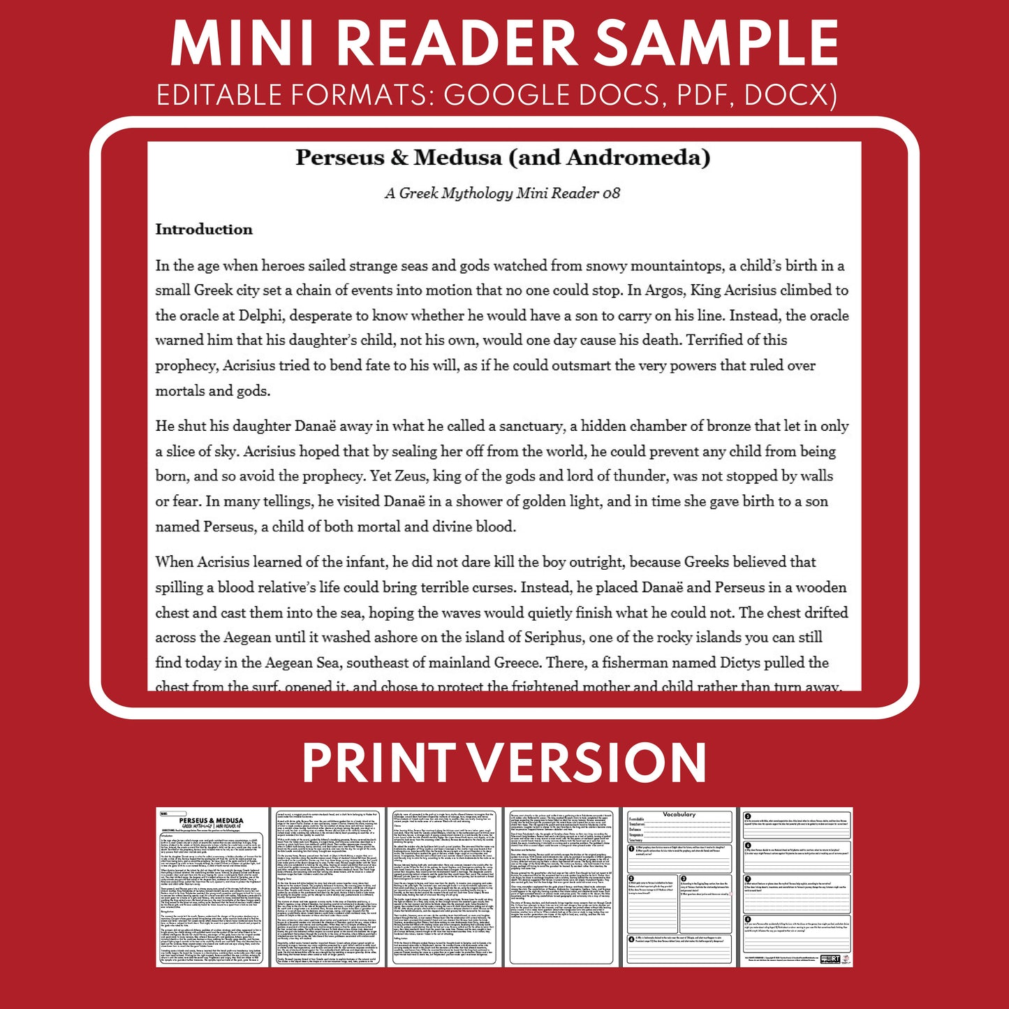 Perseus, Medusa, and Andromeda — Greek Mythology Mini Reader #08 | Grades 6–12