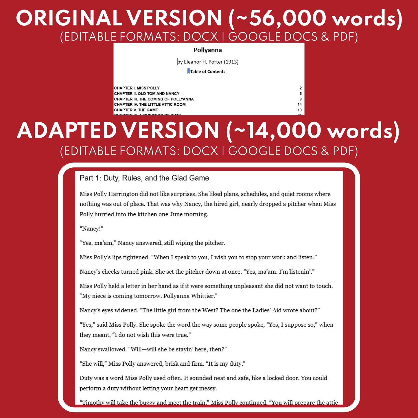 Pollyanna Differentiated Novel Study | Porter | Literature Set for Grades 3 to 5