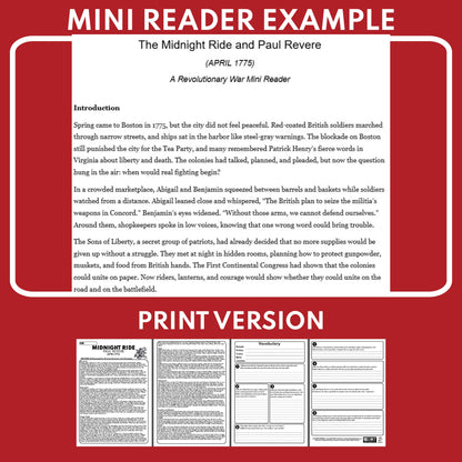 The Midnight Ride and Paul Revere U.S. History Mini Reader Lesson for Grade 5+