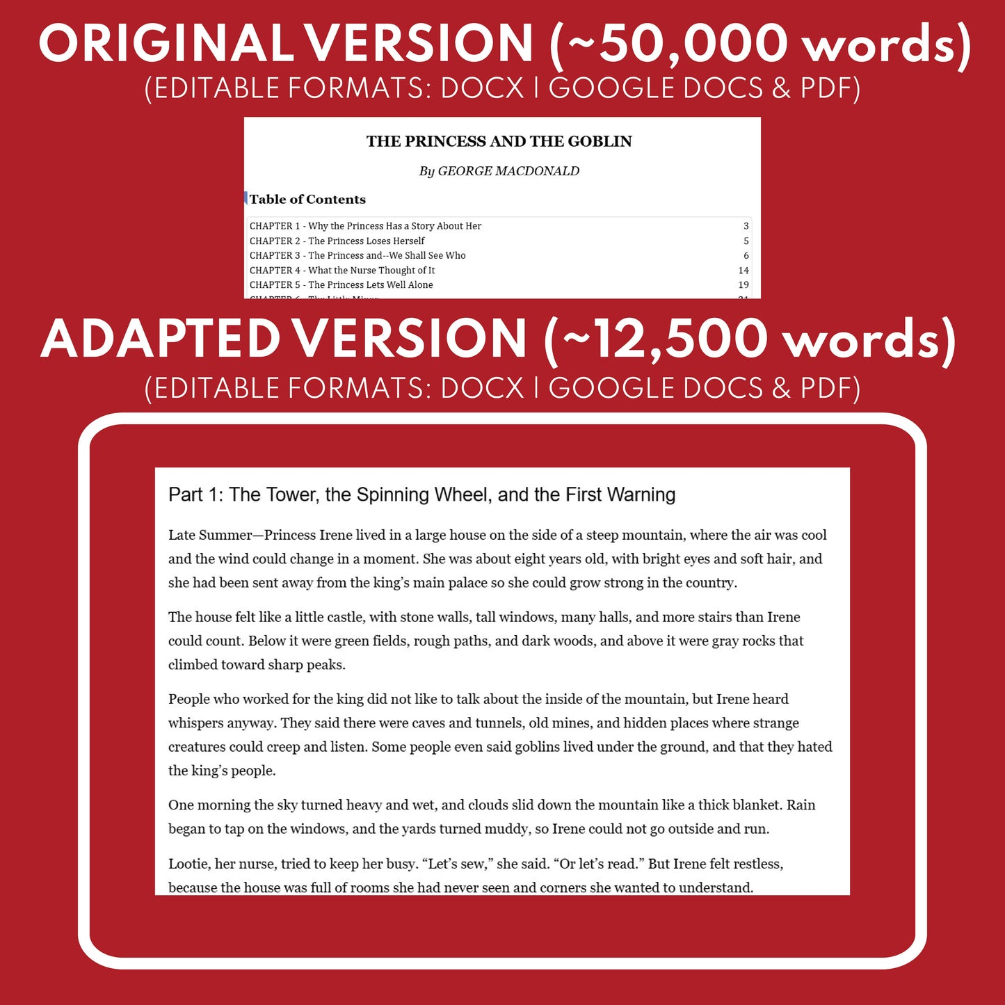 The Princess and the Goblin by George MacDonald Differentiated Study Guide Lit Set for Grades 3 to 5