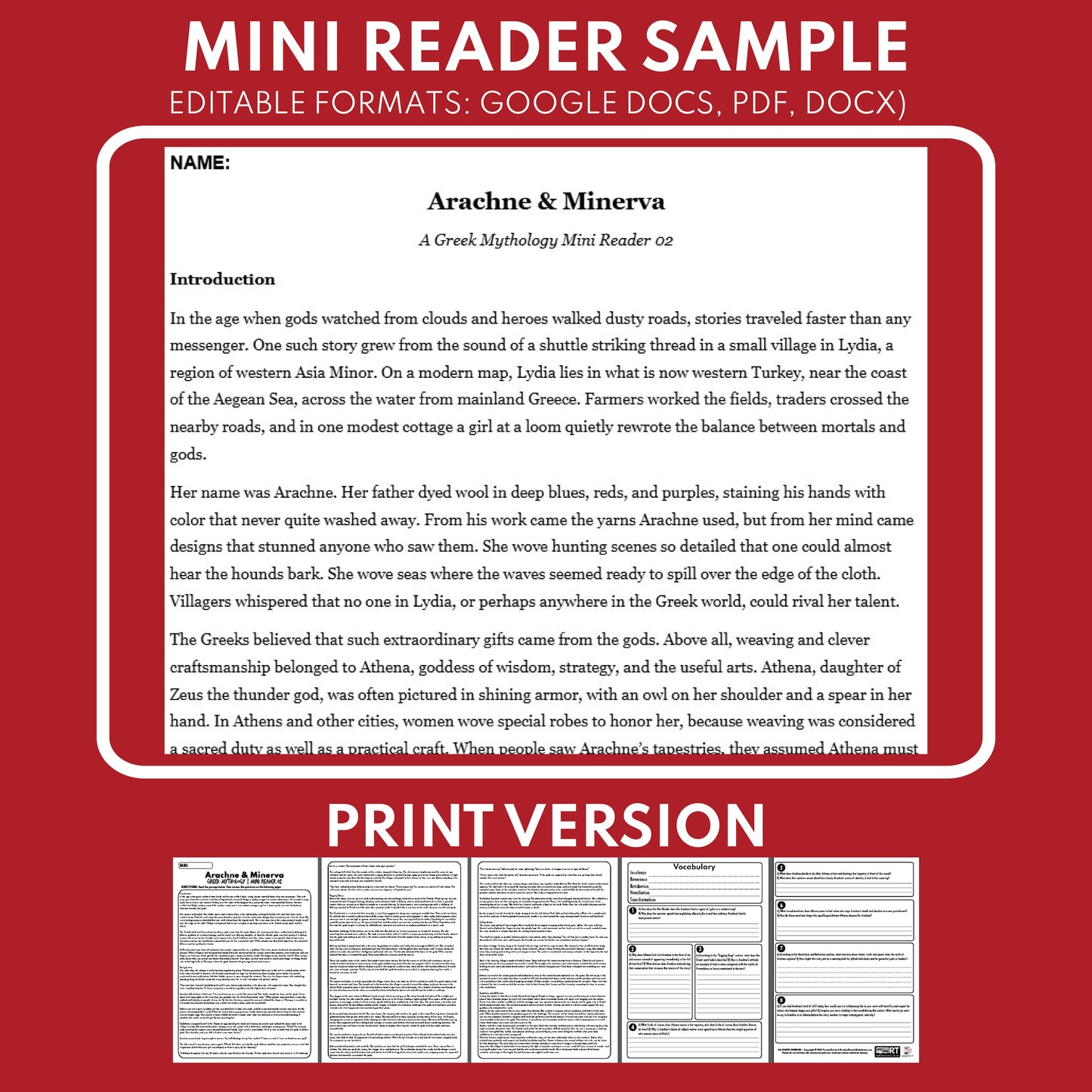 Arachne and Athena — Greek Mythology Mini Reader #02 | Grades 6–12