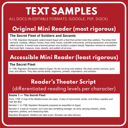 Preview page for the Vivant Denon and Napoleon’s Egyptian Expedition Mini Reader + Reader’s Theater mini reader