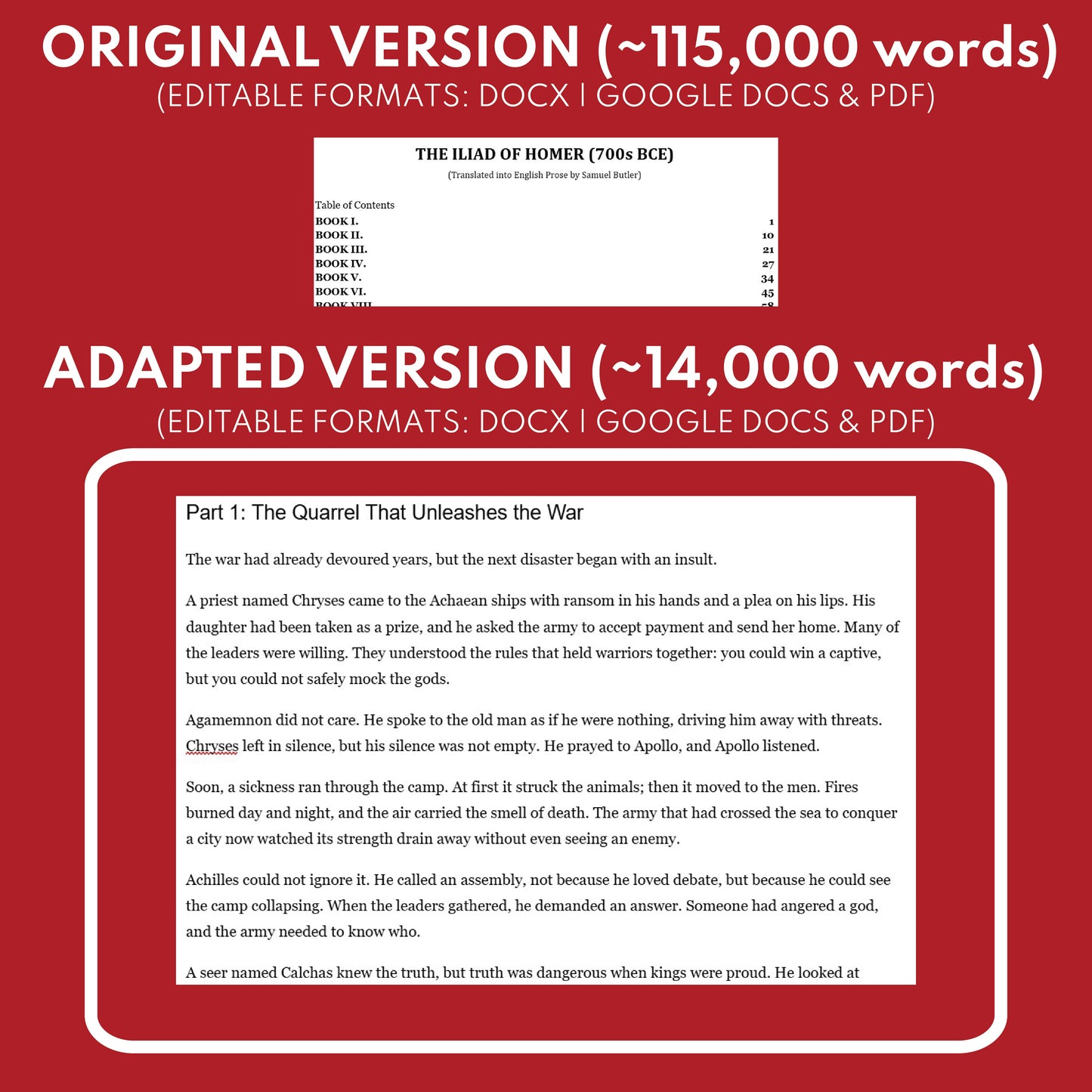 The Iliad by Homer Differentiated Classical Lit Study Guide for Grades 9 to 12