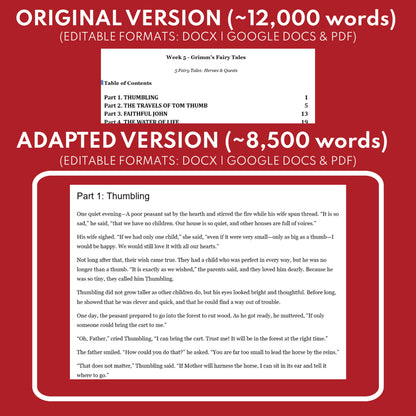 Grimm's Fairy Tales Differentiated Study Guide Lit Set | W5 Heroes & Quests