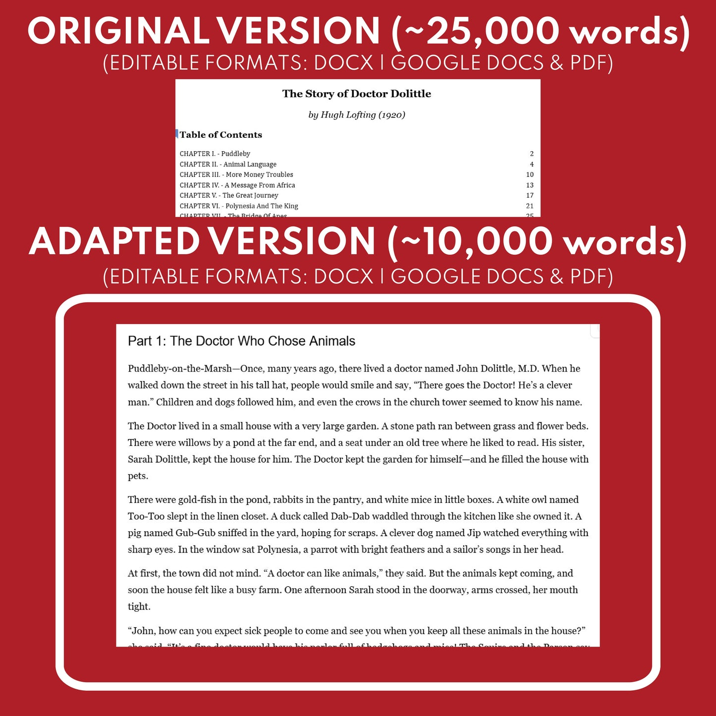 The Story of Doctor Dolittle by Hugh Lofting Differentiated Study Guide Lit Set for Grades 3 to 5