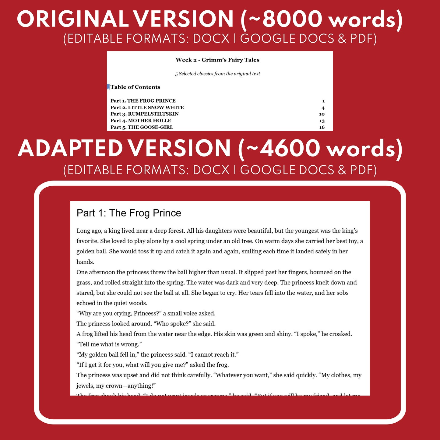 Grimm's Fairy Tales Differentiated Study Guide Lit Set | W2 Classics (Rumpelstiltskin, Frog Prince & More)