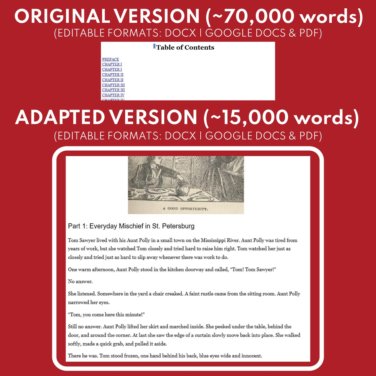 The Adventures of Tom Sawyer Differentiated Novel Study | Twain | Literature Set for Grades 3 to 5