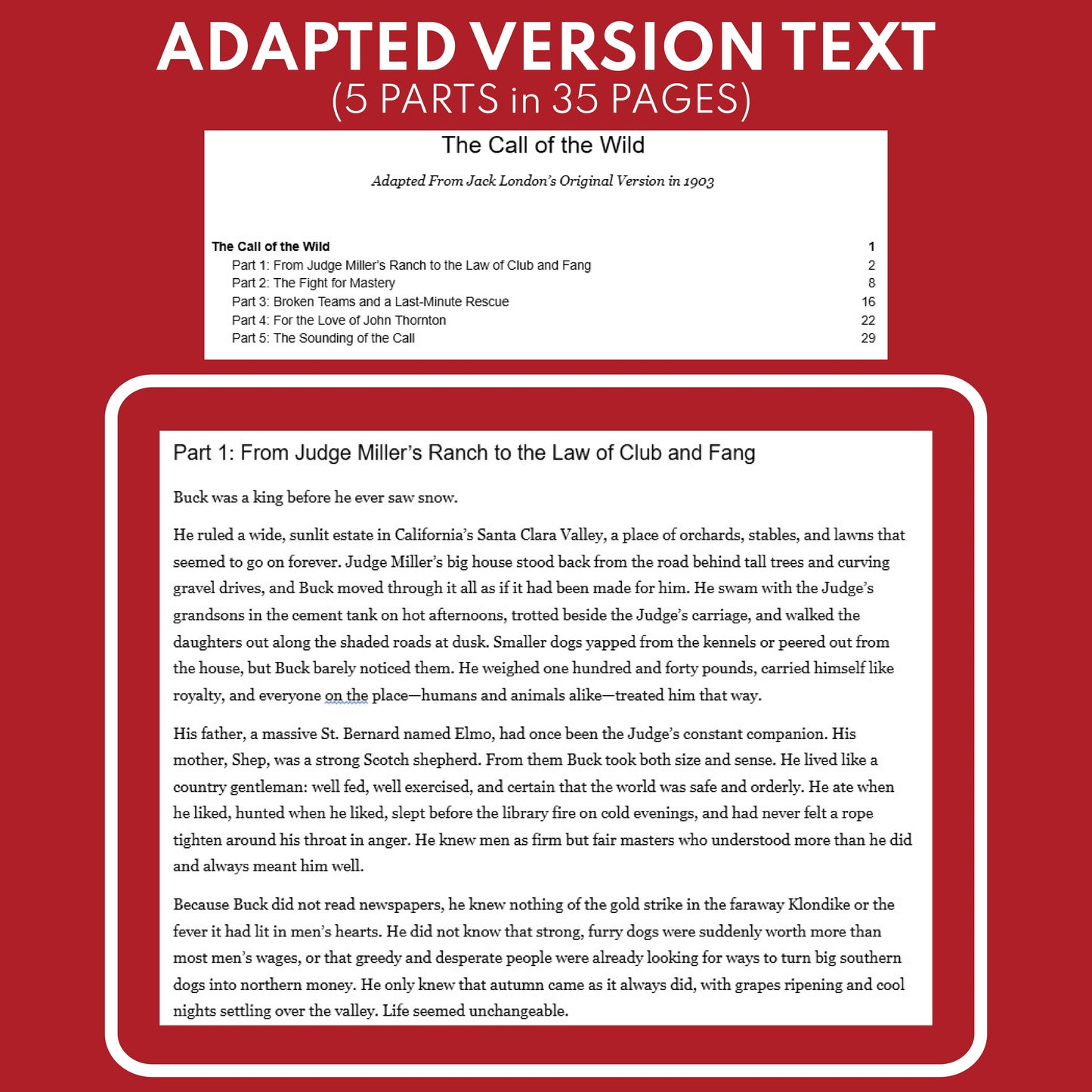 The Call of the Wild | Full Week Lesson | Adapted Version | London | No Prep