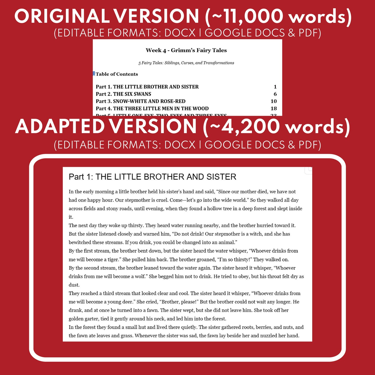 Grimm's Fairy Tales Differentiated Study Guide Lit Set | W4 Siblings & Curses