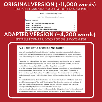 Grimm's Fairy Tales Differentiated Study Guide Lit Set | W4 Siblings & Curses