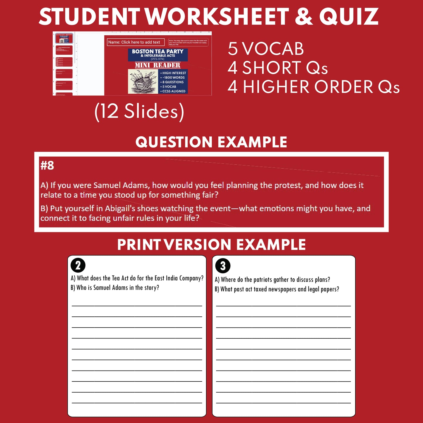 The Boston Tea Party & Intolerable Acts | FREE U.S. History Mini Reader Lesson for Grade 5+