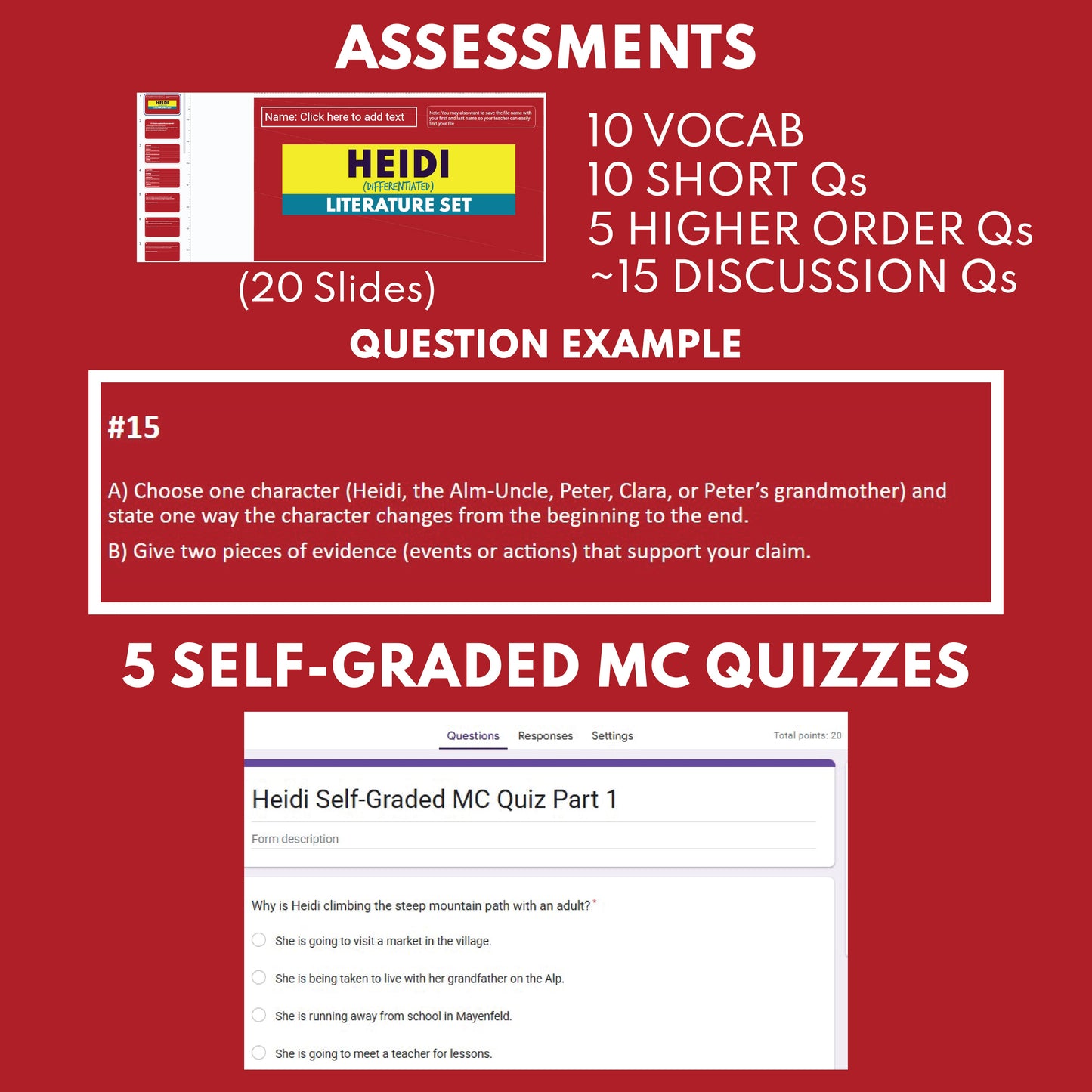 Heidi Differentiated Novel Study | Spyri | Literature Set for Grades 3 to 5