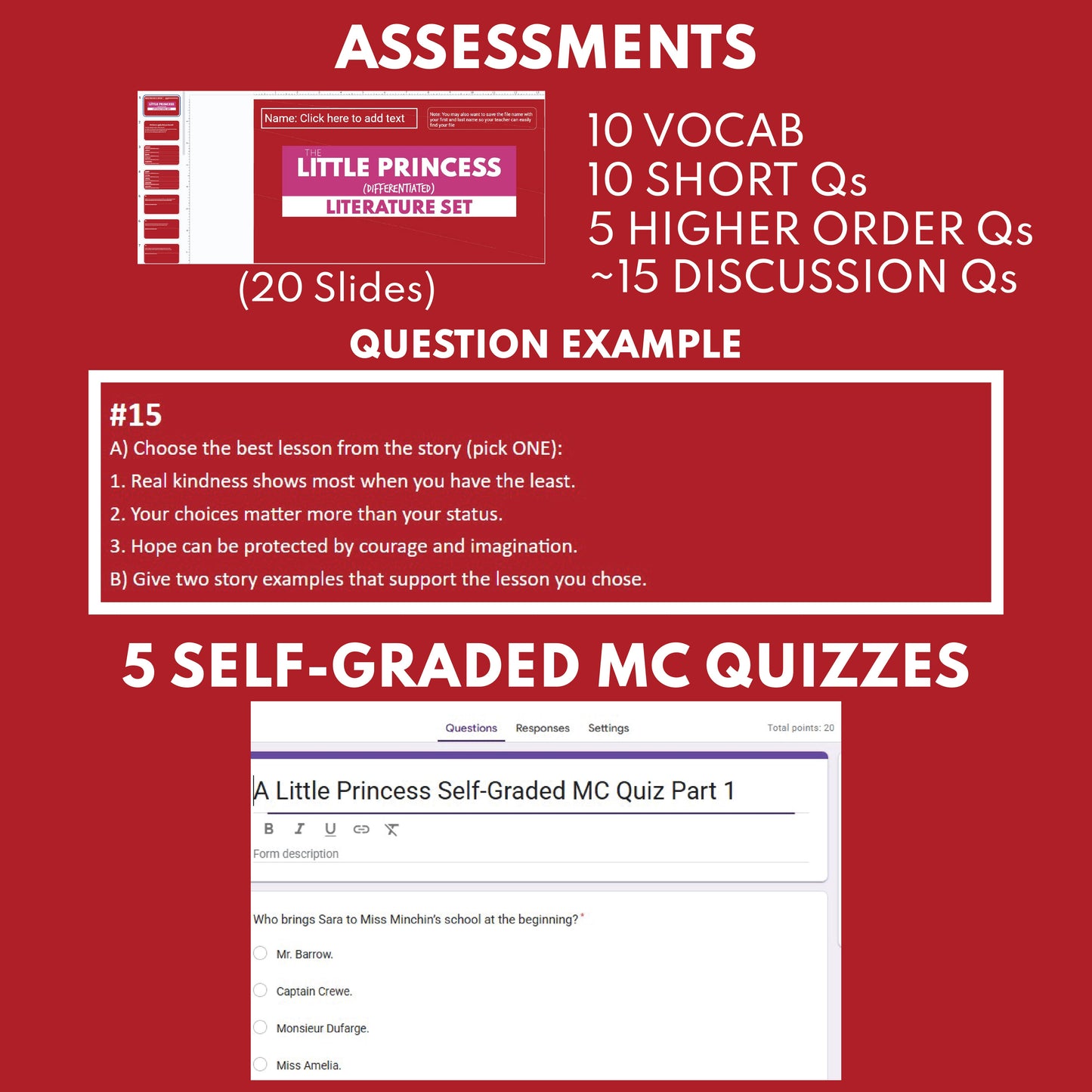 A Little Princess Differentiated Novel Study | Burnett | Literature Set for Grades 3 to 5