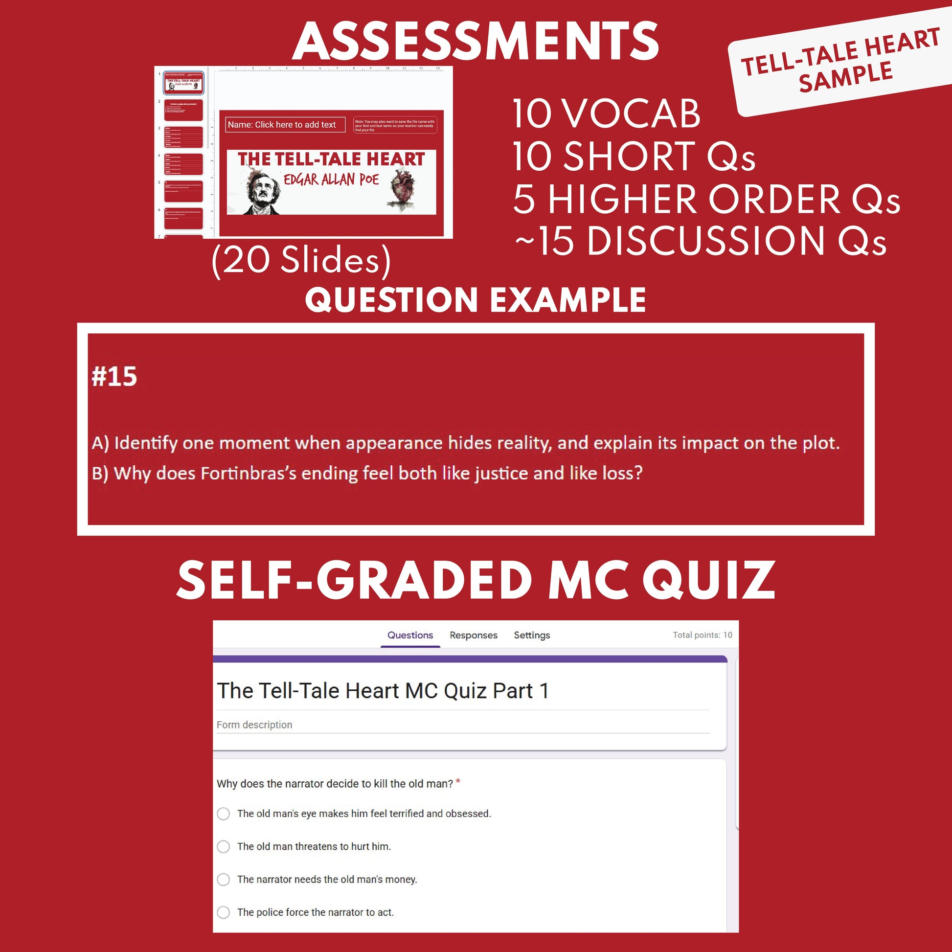 assessments included — vocab, short answers, higher-order questions, and self-grading exit quiz