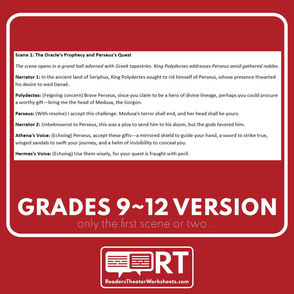 Medusa Script Perseus, Medusa, and Andromeda Reader's Theater Script for Grades 6-12 ...