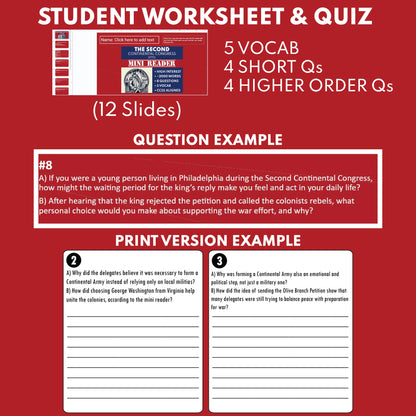 The Second Continental Congress 1776 U.S. History Mini Reader Lesson for Grade 5-8
