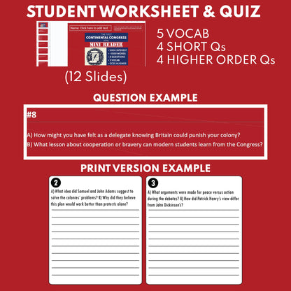 The First Continental Congress U.S. History Mini Reader Lesson for Grade 5+