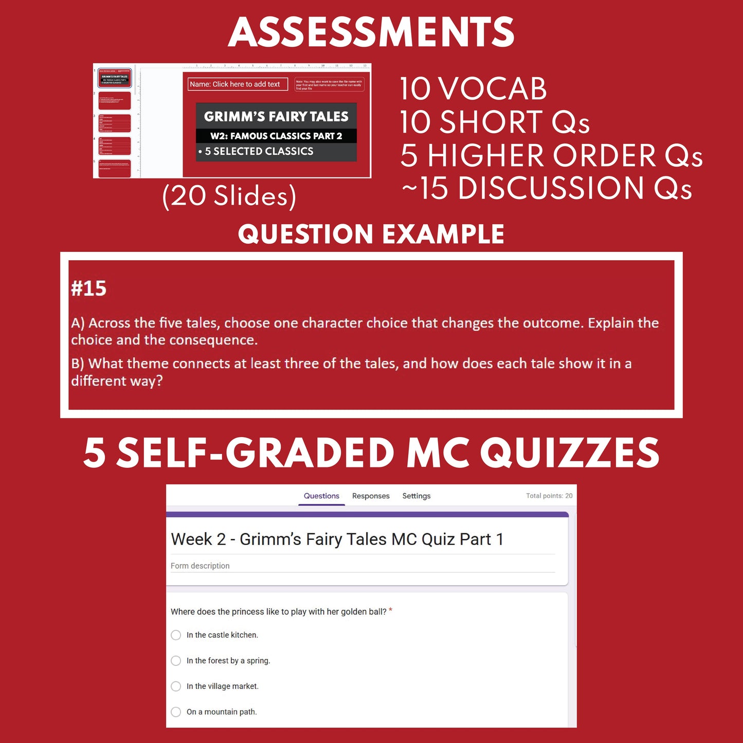 Grimm's Fairy Tales Differentiated Study Guide Lit Set | W2 Classics (Rumpelstiltskin, Frog Prince & More)