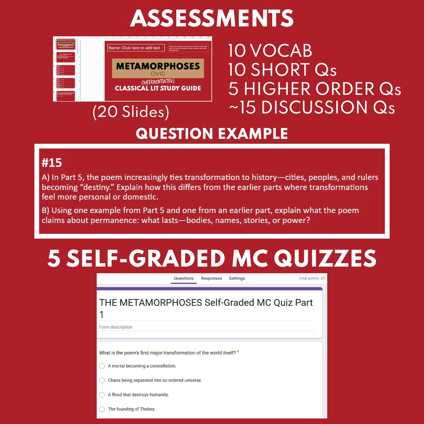 Metamorphoses by Ovid Differentiated Classical Lit Study Guide for Grades 9 to 12