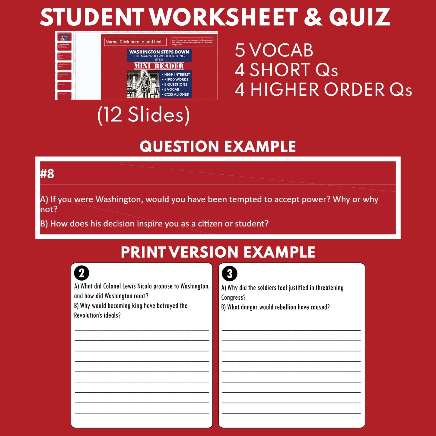 Washington Steps Down U.S. History Mini Reader Lesson for Grade 5-8