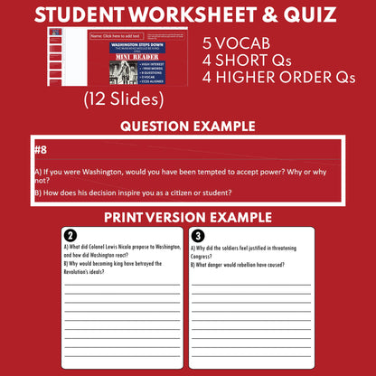 Washington Steps Down U.S. History Mini Reader Lesson for Grade 5-8