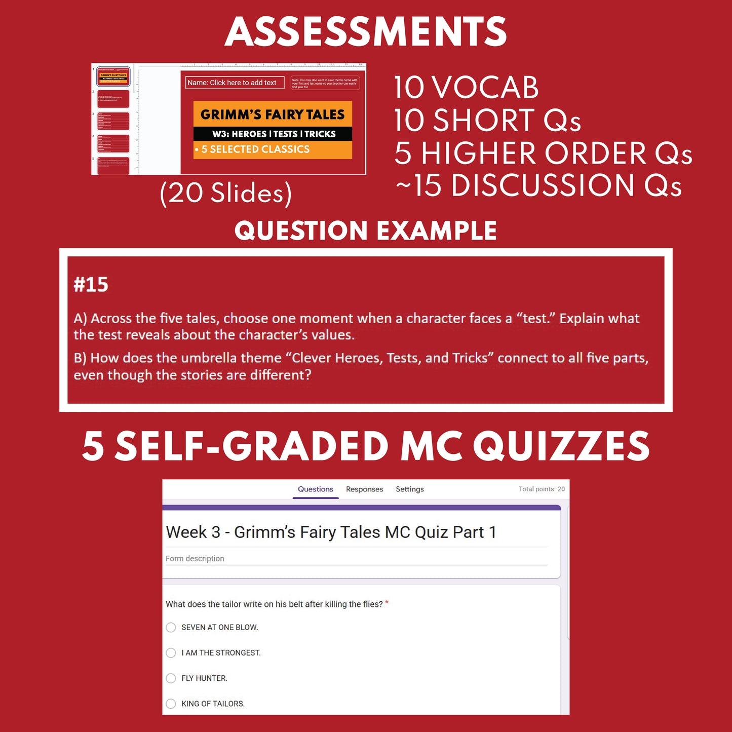 Grimm's Fairy Tales Differentiated Study Guide Lit Set | W3 Test & Tricks
