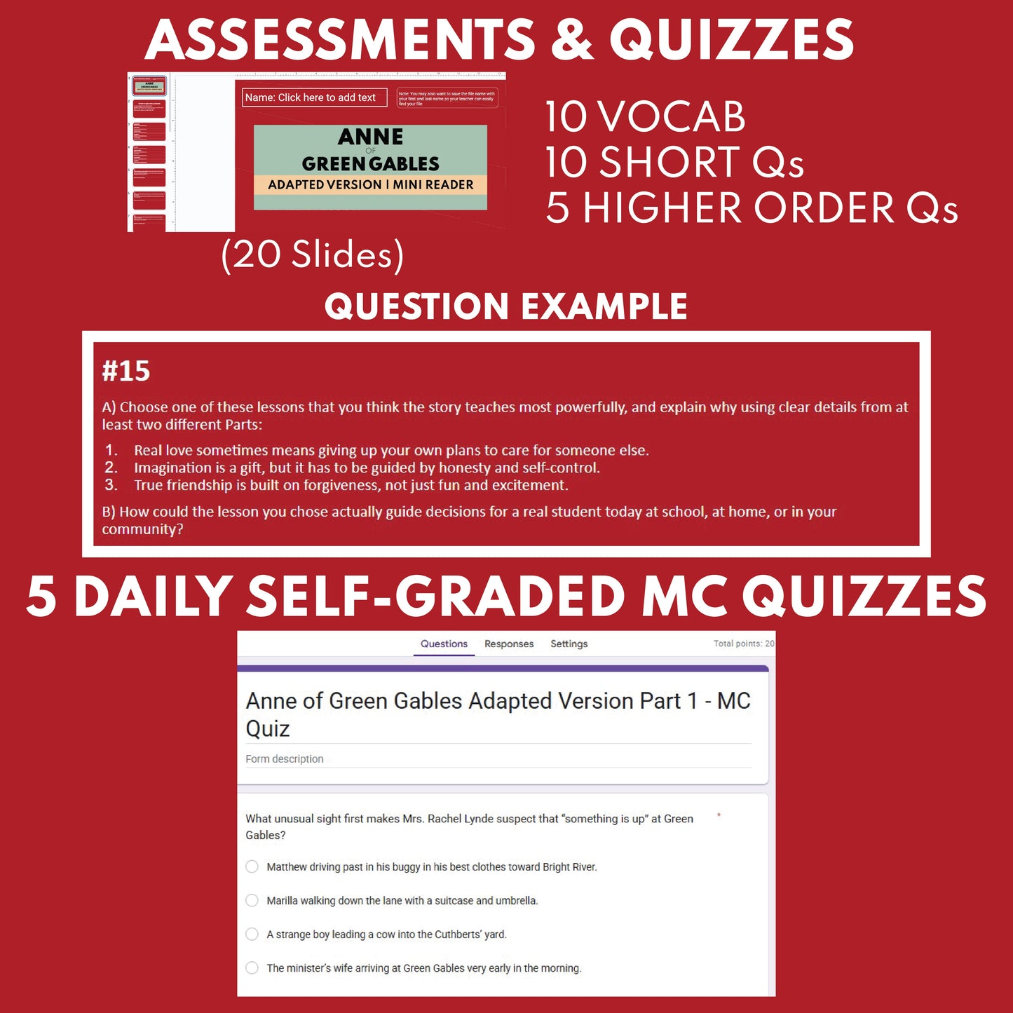 Anne of Green Gables | Full Week Lesson | Adapted Version | Montgomery | No Prep