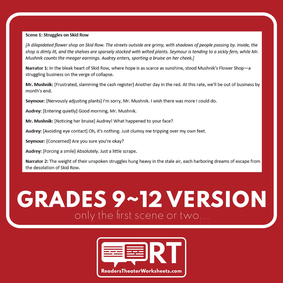 Little Shop Script The Little Shop of Horrors Reader's Theater Script for Grades 6-12 ...