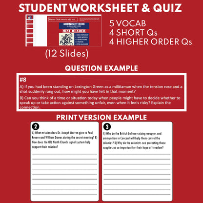 The Midnight Ride and Paul Revere U.S. History Mini Reader Lesson for Grade 5+