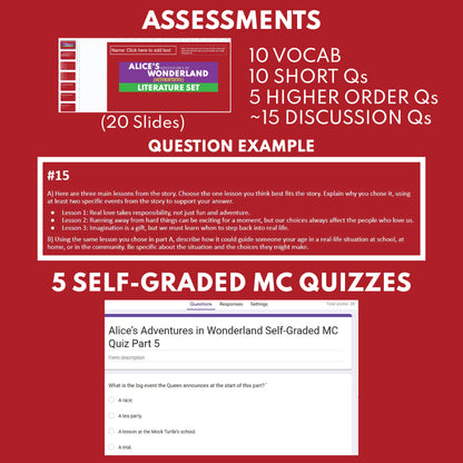 Alice’s Adventures in Wonderland Differentiated Novel Study | Carroll | Literature Set for Grades 3 to 5