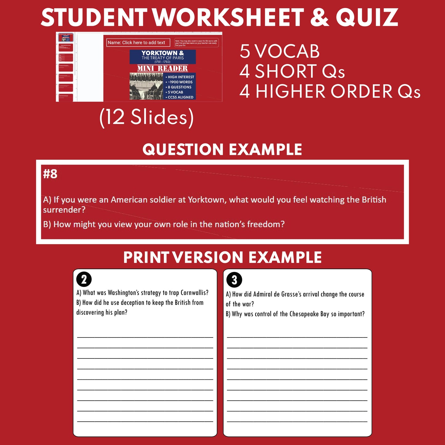 Yorktown and the Treaty of Paris U.S. History Mini Reader Lesson for Grade 5-8