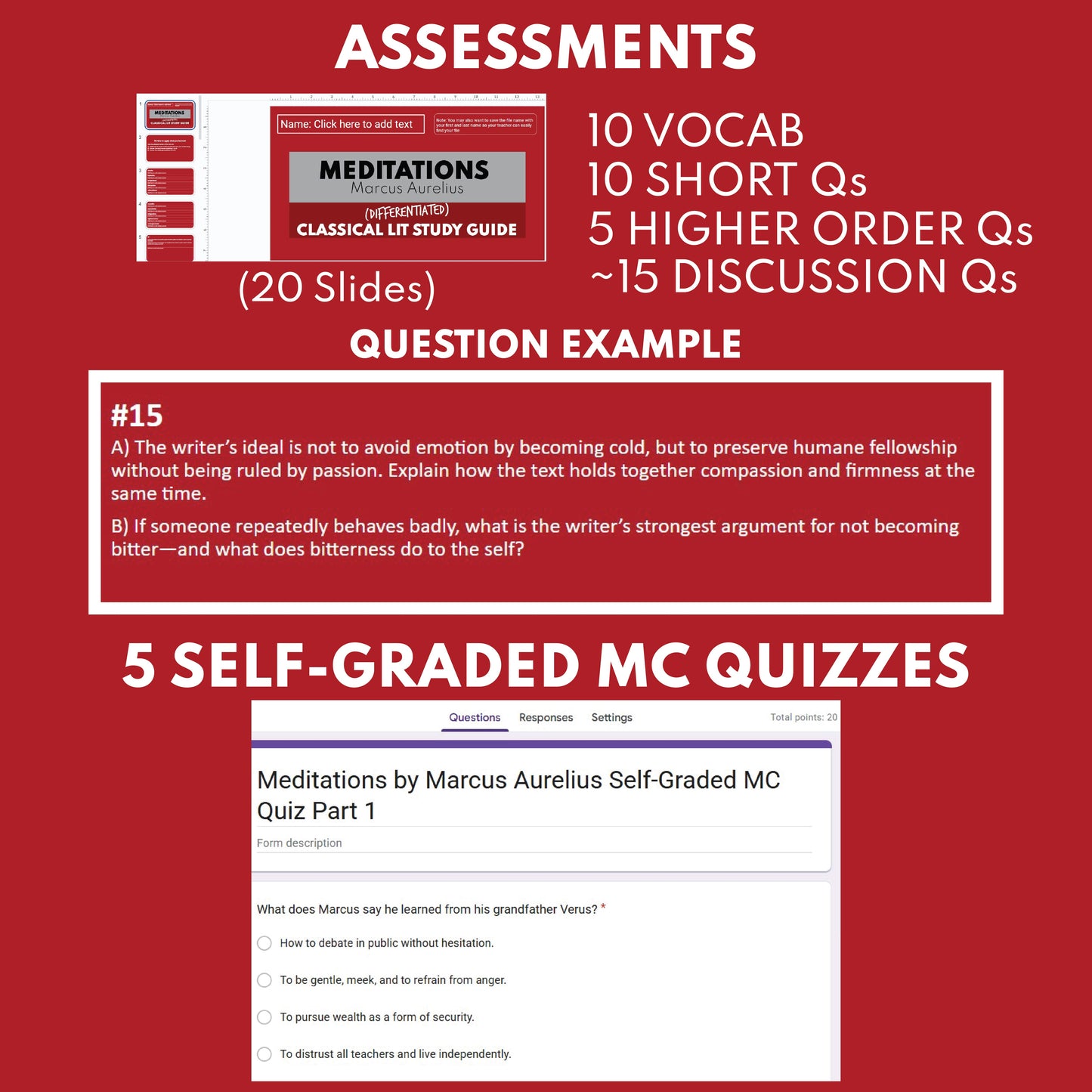 Meditations by Marcus Aurelius Differentiated Classical Lit Study Guide for Grades 9 to 12