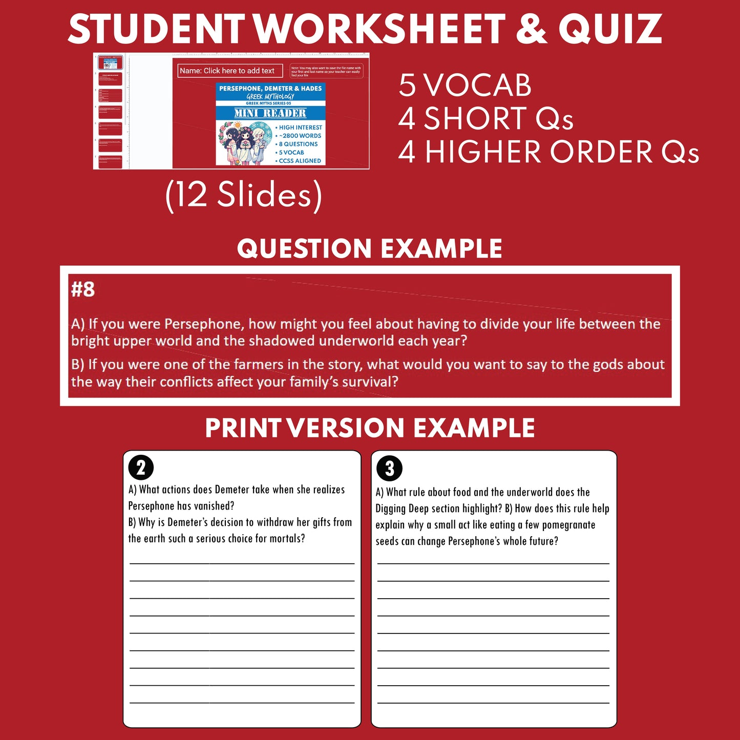 Persephone, Demeter, and Hades — Greek Mythology Mini Reader #05 | Grades 6–12