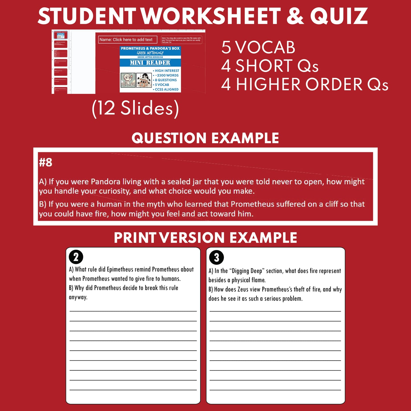 Prometheus and Pandora's Box — Greek Mythology Mini Reader #04 | Grades 6–12